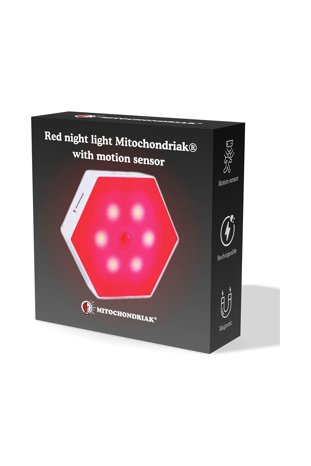 Pudełko nocnego czerwonego światła Mitochondriak® z czujnikiem ruchu